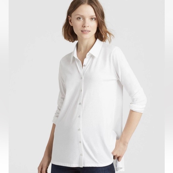 Eileen Fisher Organic Cotton Button Up Blouse Top W’s M White Basic Essential - Picture 2 of 14